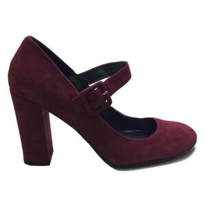 Spiegel Maroon Suede Mary Jane Round Toe Chunky Heels Size 9.5